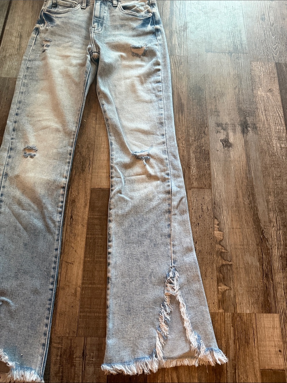 KanCan Light Blue Distressed Flare Jeans with Raw Hem - Picture 3 of 9